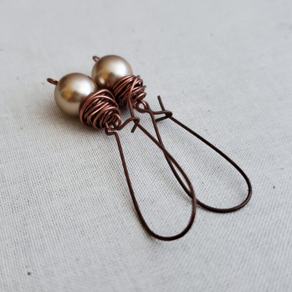 PEARL OF GREAT PRICE Copper Earrings with Bronze Pearl (Long)