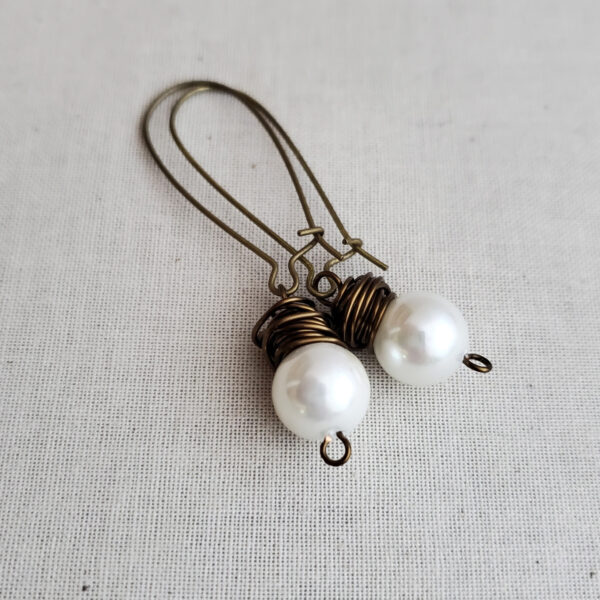 PEARL OF GREAT PRICE Antique Brass With Pearl Earrings (Long)