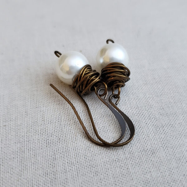 PEARL OF GREAT PRICE Antique Brass With Pearl Earrings (Short)