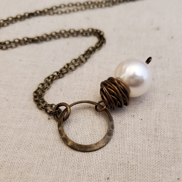 PEARL OF GREAT PRICE Antique Brass Necklace with White Pearl